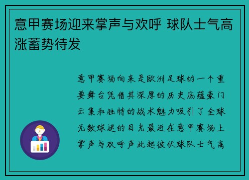 意甲赛场迎来掌声与欢呼 球队士气高涨蓄势待发